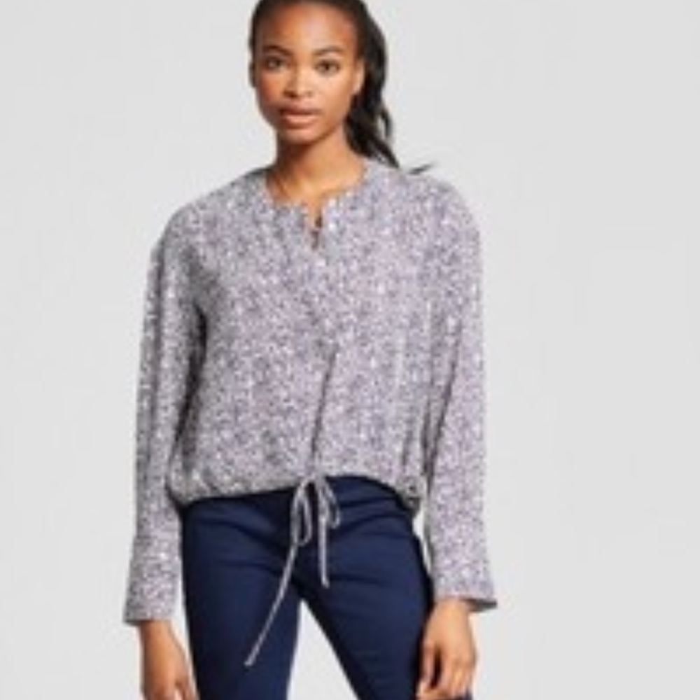 Women's Long Sleeve Drawstring Blouse - Mossimo Wh